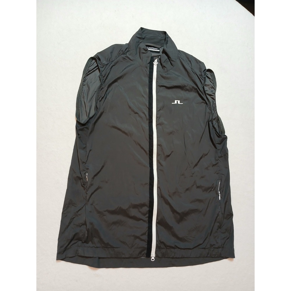 J.Lindeberg Men's Ash Light Packable Golf Vest Gray Size Large 2-Way Zip Spot